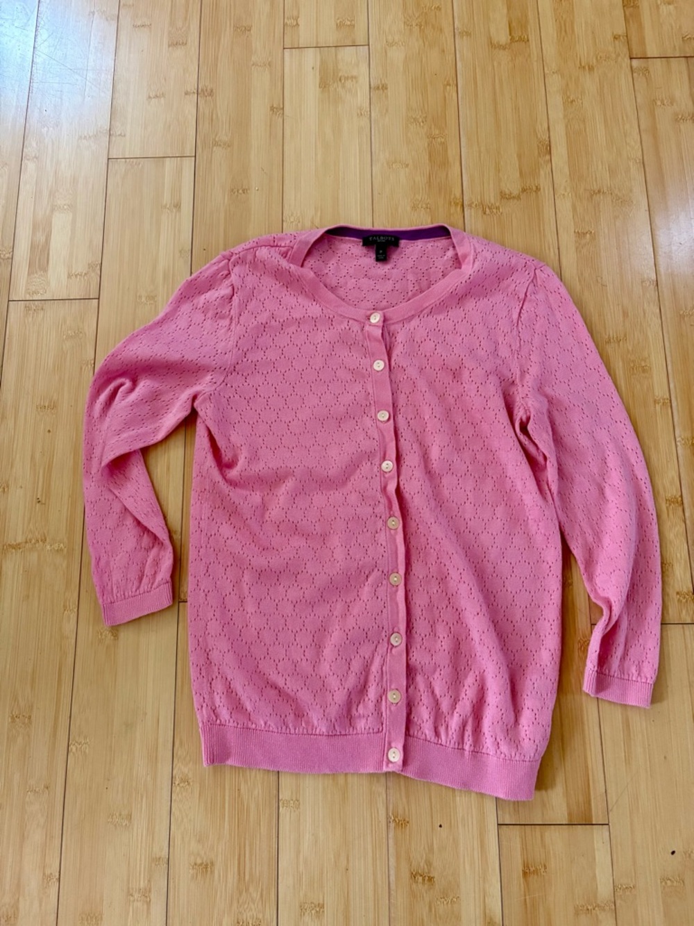 Talbots P  Peach/Pink Color Pointelle Button-Front Cardigan